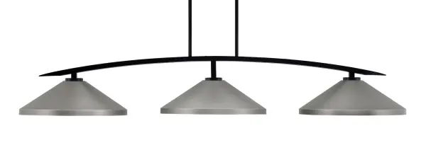 The Kurve 3-Light Bar combines sleek industrial design with practical functionality. Its matte black finish and graphite cone shades deliver focused task lighting while making a bold style statement over islands and dining tables.
