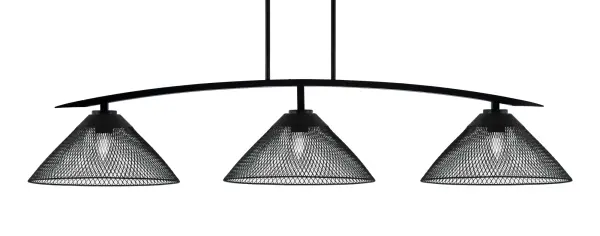 Kurve 3-Light Island Pendant in Matte Black with Mesh Shades - Image 1
