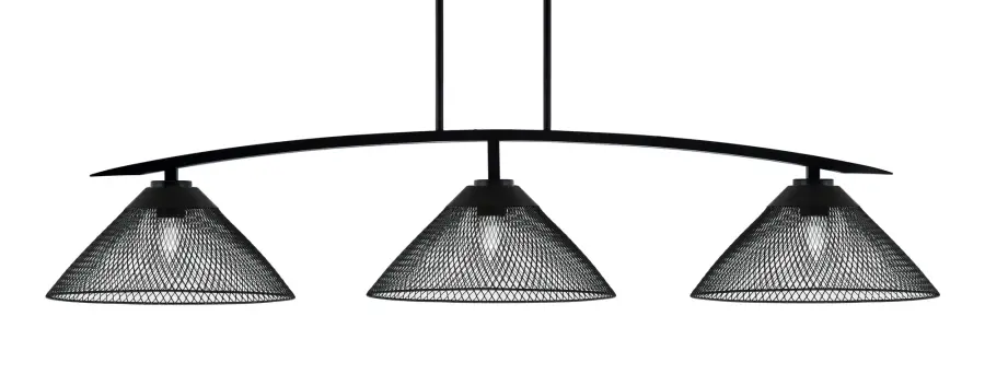 Kurve 3-Light Island Pendant in Matte Black with Mesh Shades - Image 1