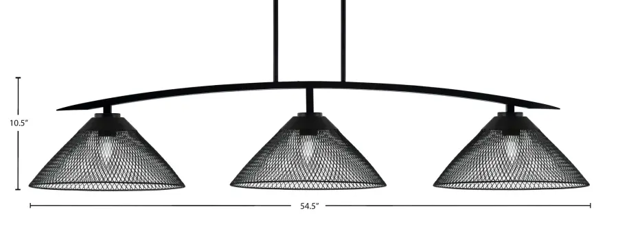 Kurve 3-Light Island Pendant in Matte Black with Mesh Shades - Image 2