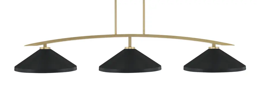 Kurve 3-Light Island Pendant in New Age Brass with Matte Black Shades - Image 1