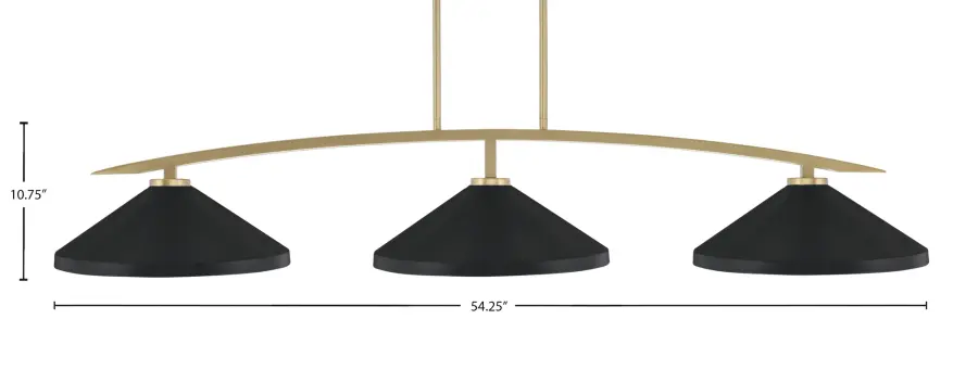 Kurve 3-Light Island Pendant in New Age Brass with Matte Black Shades - Image 2