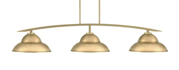The Kurve 3-Light Bar brings industrial sophistication with its distinctive double bubble metal shades and warm New Age Brass finish. Perfect for kitchen islands and dining areas, this 53-inch linear pendant provides ample task lighting while making a bold design statement.