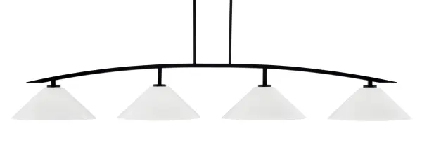 The Kurve 4-Light Island Pendant combines contemporary design with timeless elegance. Its 76-inch linear profile and matte black finish create dramatic impact, while white marble glass shades soften the look with sophisticated texture.