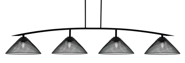 Kurve 4-Light Island Chandelier in Matte Black with Mesh Shades - Image 1