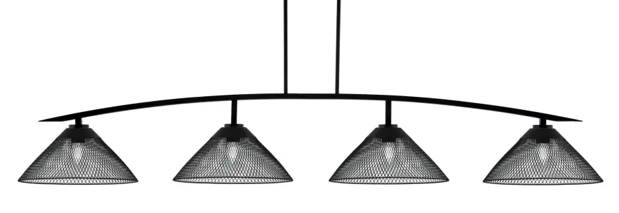 Kurve 4-Light Island Chandelier in Matte Black with Mesh Shades - Image 1