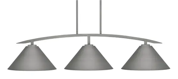 The Kurve 3-Light Island Pendant combines industrial charm with contemporary design, featuring a sophisticated graphite finish and striking matte black cone shades. Perfect for kitchen islands and dining areas.