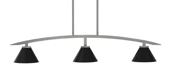 The Kurve 3-Light Island Pendant delivers striking industrial design with its graphite finish and matte black cone shades. Perfect for kitchen islands and dining spaces, this fixture combines contemporary aesthetics with practical illumination.