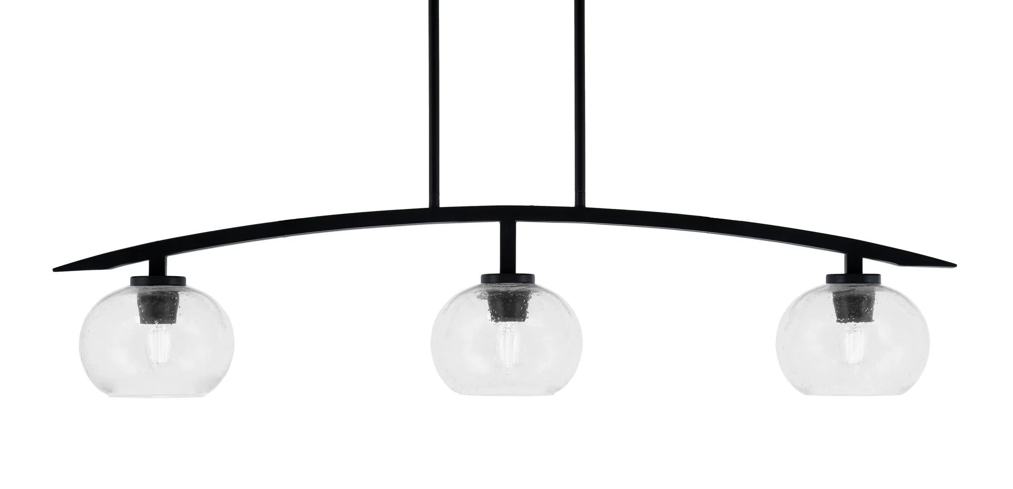 Kurve 3-Light Island Pendant in Matte Black with Clear Bubble Glass