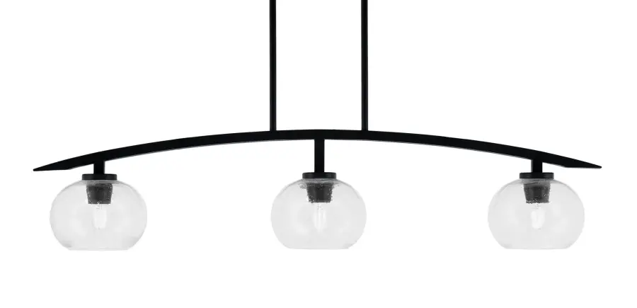 Kurve 3-Light Island Pendant in Matte Black with Clear Bubble Glass - Image 1