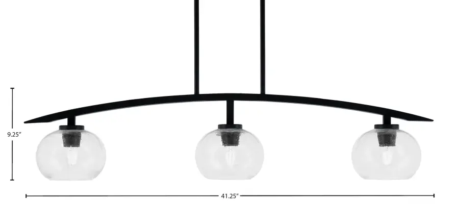 Kurve 3-Light Island Pendant in Matte Black with Clear Bubble Glass - Image 2