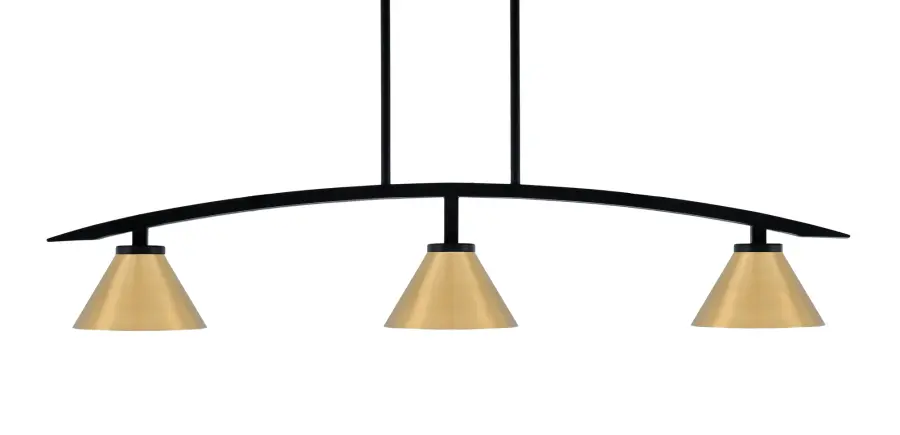 Kurve 3-Light Island Pendant in Matte Black with New Age Brass Shades - Image 1