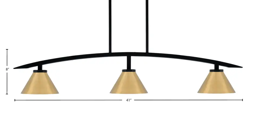 Kurve 3-Light Island Pendant in Matte Black with New Age Brass Shades - Image 2