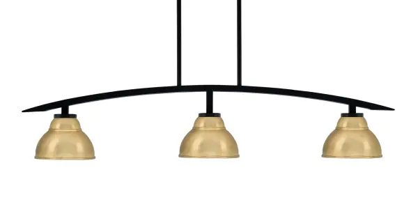 Kurve 3-Light Island Pendant in Matte Black with New Age Brass Shades - Image 1