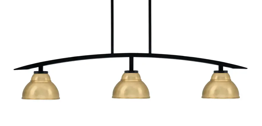 Kurve 3-Light Island Pendant in Matte Black with New Age Brass Shades - Image 1