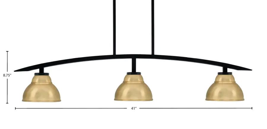 Kurve 3-Light Island Pendant in Matte Black with New Age Brass Shades - Image 2