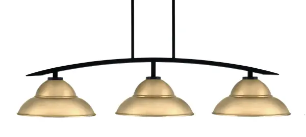 The Kurve 3-Light Island Pendant combines industrial design with contemporary elegance through its matte black finish and distinctive brass double bubble shades. Adjustable hanging height and generous 44.75-inch length make it perfect for kitchen islands and dining tables.