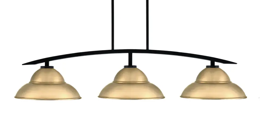 Kurve 3-Light Island Pendant in Matte Black with New Age Brass Shades - Image 1