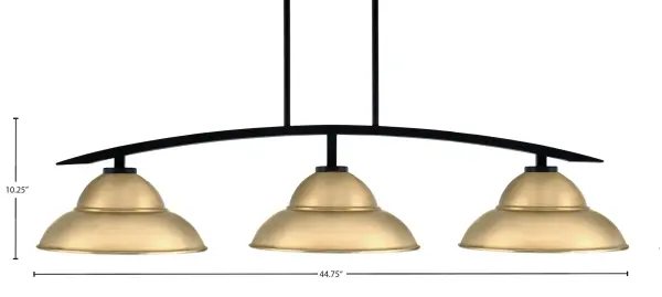 The Kurve 3-Light Island Pendant combines industrial design with contemporary elegance through its matte black finish and distinctive brass double bubble shades. Adjustable hanging height and generous 44.75-inch length make it perfect for kitchen islands and dining tables. - alternate view