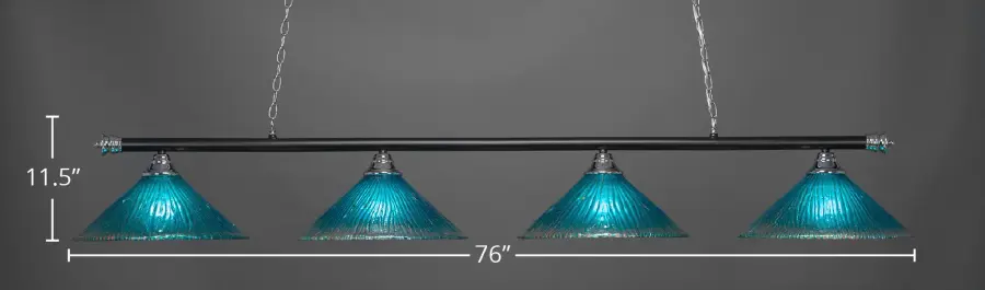 Oxford 4 Light Island Pendant with Teal Crystal Glass - Image 2