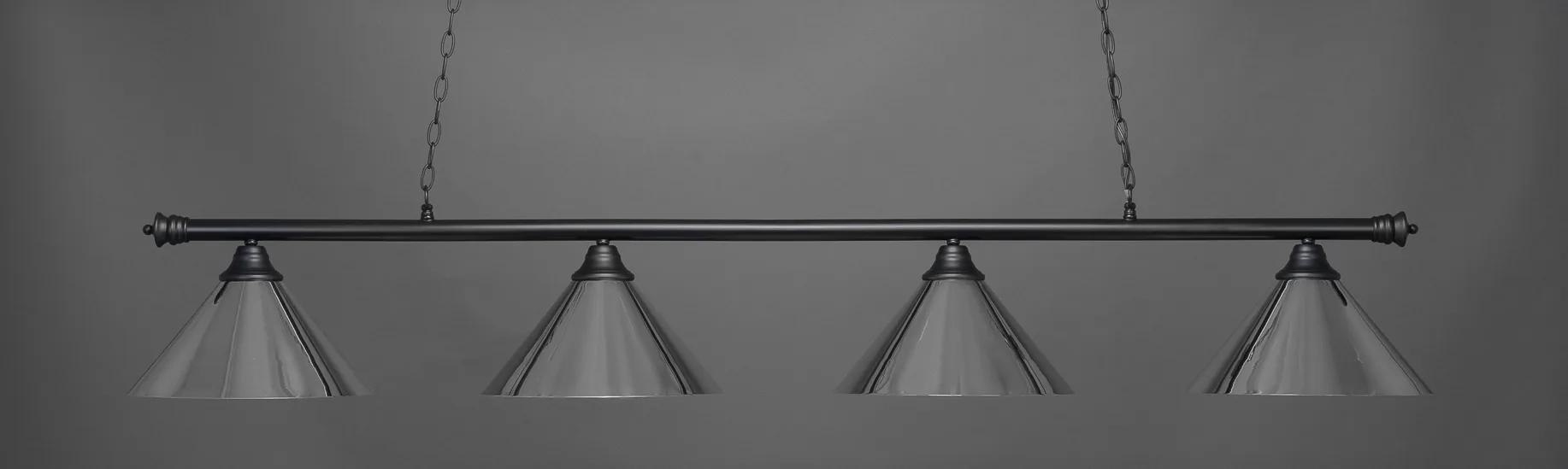 Oxford 4 Light Bar Shown In Matte Black Finish With 14" Chrome Cone Metal Shades