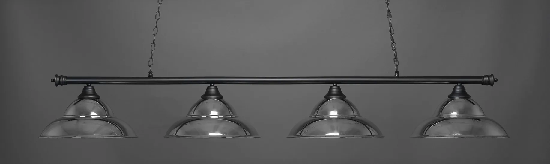 Oxford 4 Light Bar Shown In Matte Black Finish With 16" Chrome Double Bubble Metal Shades