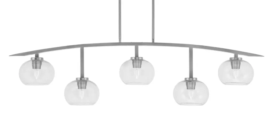 Kurve 5-Light Island Chandelier in Graphite with Clear Bubble Glass - Image 1