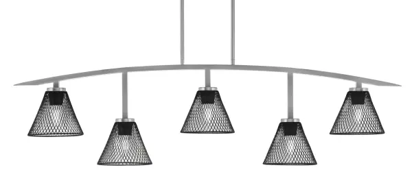 Kurve 5-Light Island Chandelier in Graphite with Matte Black Mesh Shades - Image 1