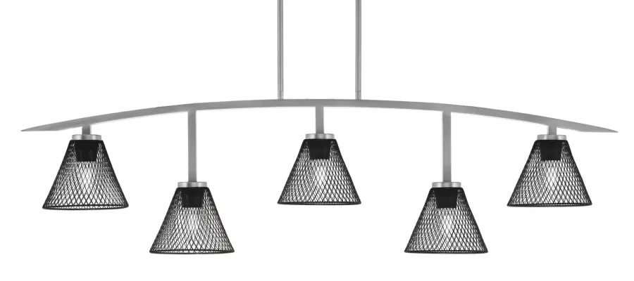 Kurve 5-Light Island Chandelier in Graphite with Matte Black Mesh Shades - Image 1
