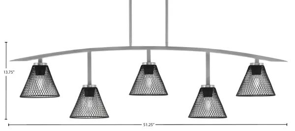 Kurve 5-Light Island Chandelier in Graphite with Matte Black Mesh Shades - Image 2