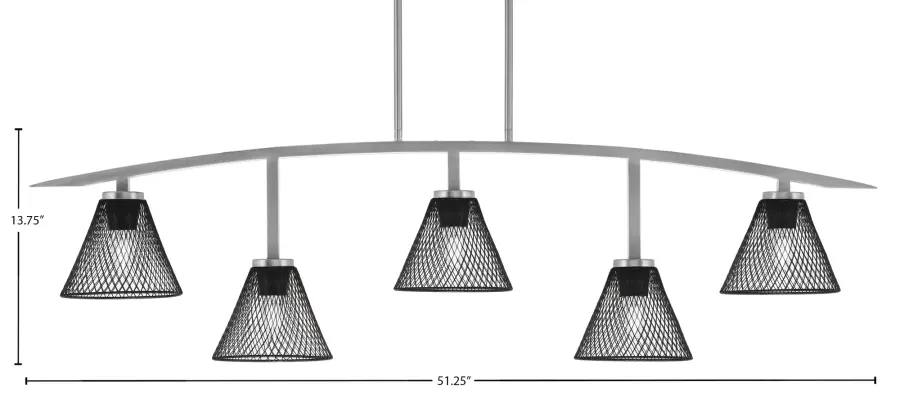 Kurve 5-Light Island Chandelier in Graphite with Matte Black Mesh Shades - Image 2