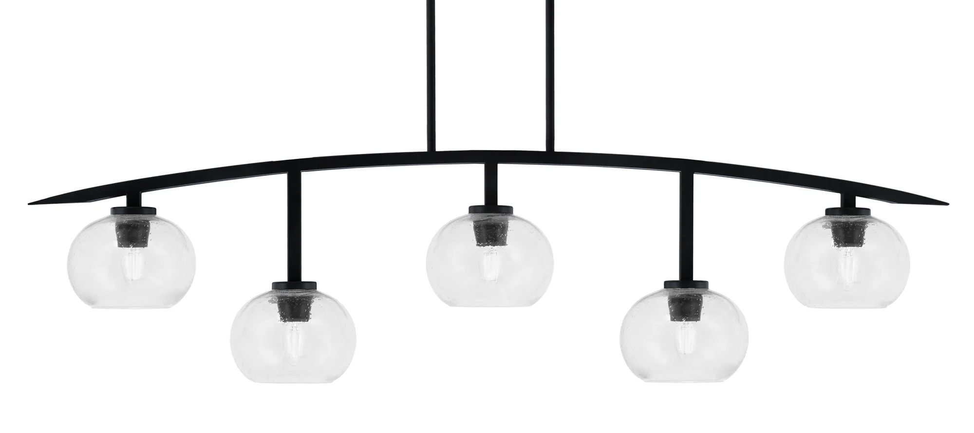 Kurve 5-Light Island Chandelier in Matte Black with Clear Bubble Glass