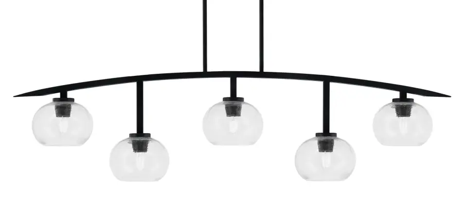 Kurve 5-Light Island Chandelier in Matte Black with Clear Bubble Glass - Image 1