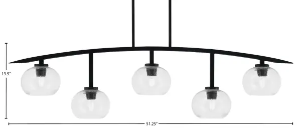 The Kurve 5-Light Island Chandelier combines contemporary styling with industrial charm. Its matte black finish and unique clear bubble glass shades create soft, diffused lighting perfect for kitchen islands and dining areas. - alternate view