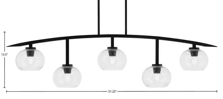 Kurve 5-Light Island Chandelier in Matte Black with Clear Bubble Glass - Image 2