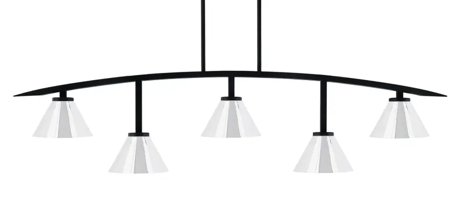 Kurve 5-Light Island Chandelier in Matte Black with Chrome Shades - Image 1