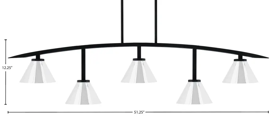 Kurve 5-Light Island Chandelier in Matte Black with Chrome Shades - Image 2