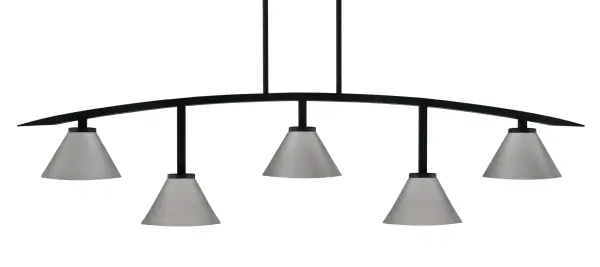 Kurve 5-Light Island Chandelier in Matte Black with Graphite Shades - Image 1