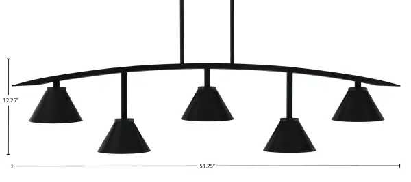 The Kurve 5-Light Bar combines sleek modern design with industrial charm. Its matte black finish and cone-shaped metal shades create focused task lighting ideal for kitchen islands, dining areas, and game rooms. - alternate view
