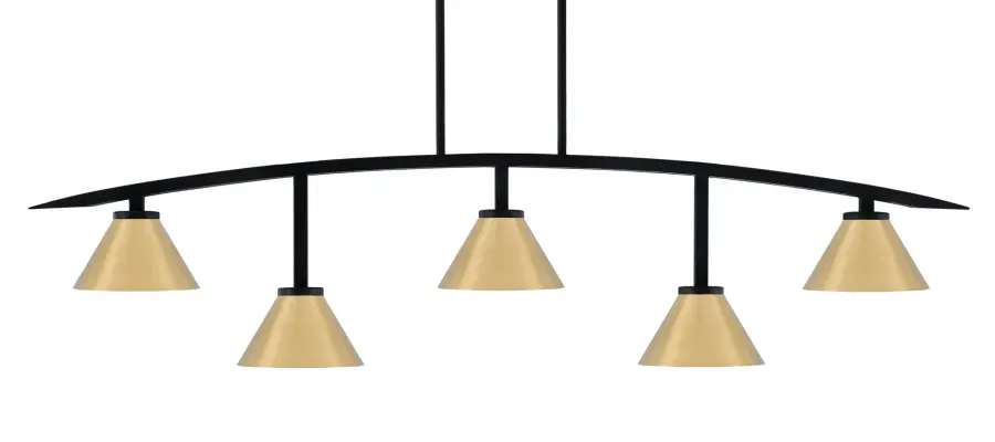 Kurve 5-Light Island Chandelier in Matte Black with New Age Brass Shades - Image 1