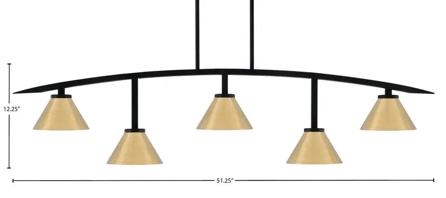 Kurve 5-Light Island Chandelier in Matte Black with New Age Brass Shades - Image 2