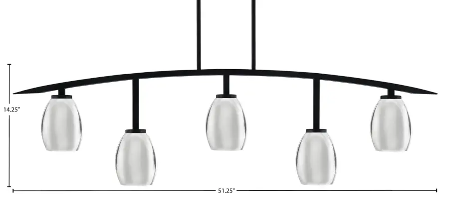 Kurve 5-Light Island Chandelier in Matte Black with Chrome Shades - Image 2