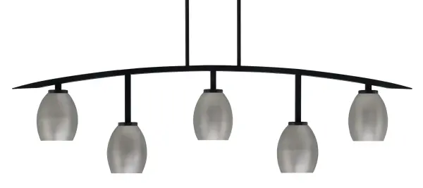 The Kurve 5-Light Bar combines contemporary style with industrial edge through its matte black finish and graphite oval shades. Spanning over 4 feet, this fixture provides excellent task lighting for islands and dining areas while making a bold design statement.