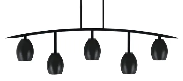 The Kurve 5-Light Bar delivers contemporary style with its sleek matte black finish and distinctive oval metal shades. Spanning over 4 feet, this fixture provides excellent task lighting for islands and dining areas while making a bold design statement.