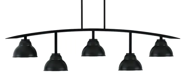 The Kurve 5-Light Bar delivers contemporary style with its sleek matte black finish and distinctive double bubble metal shades. At over 4 feet long, this fixture provides excellent task lighting for islands and dining areas.