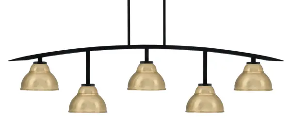 Kurve 5-Light Island Chandelier in Matte Black with New Age Brass Shades - Image 1