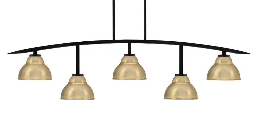Kurve 5-Light Island Chandelier in Matte Black with New Age Brass Shades - Image 1