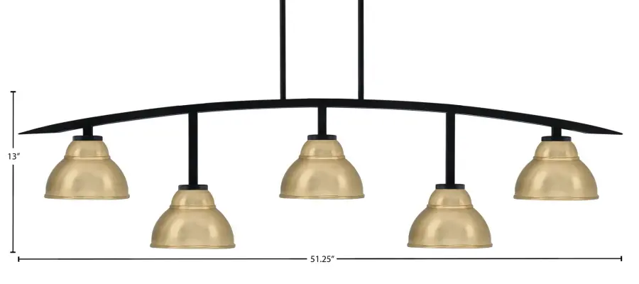 Kurve 5-Light Island Chandelier in Matte Black with New Age Brass Shades - Image 2