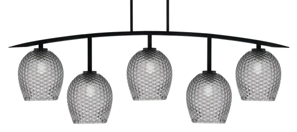 The Kurve 5-Light Bar delivers sculptural modern style with its sleek matte black finish and distinctive smoke textured glass shades. Perfect for kitchen islands and dining tables, this fixture combines industrial edge with contemporary sophistication.