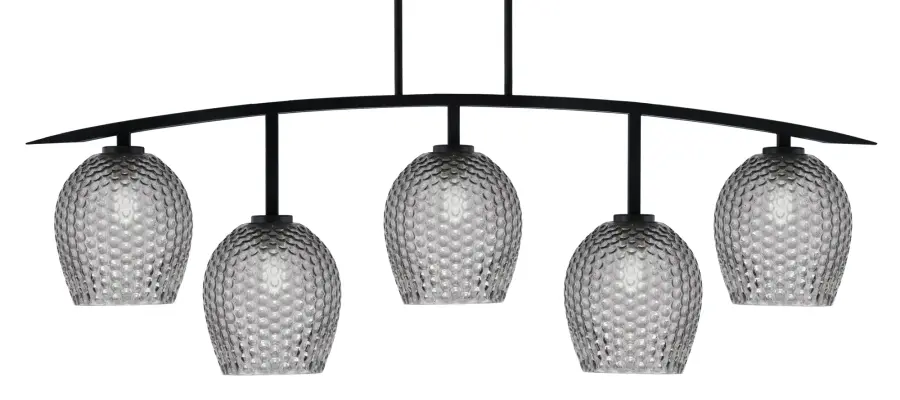 Kurve 5-Light Island Chandelier in Matte Black with Smoke Textured Glass - Image 1